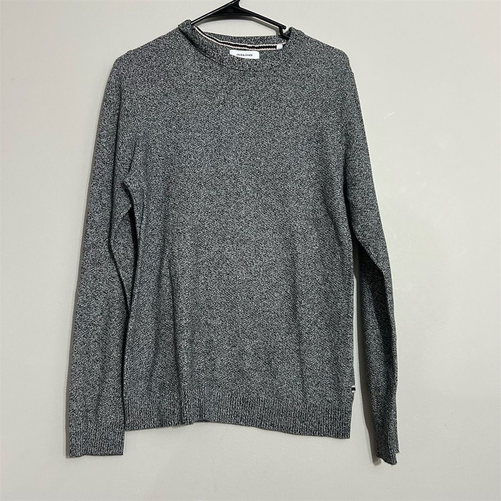 Jack & Jones Sweater Mens M Grey Marl Cotton Crew‎ Neck Pullover
